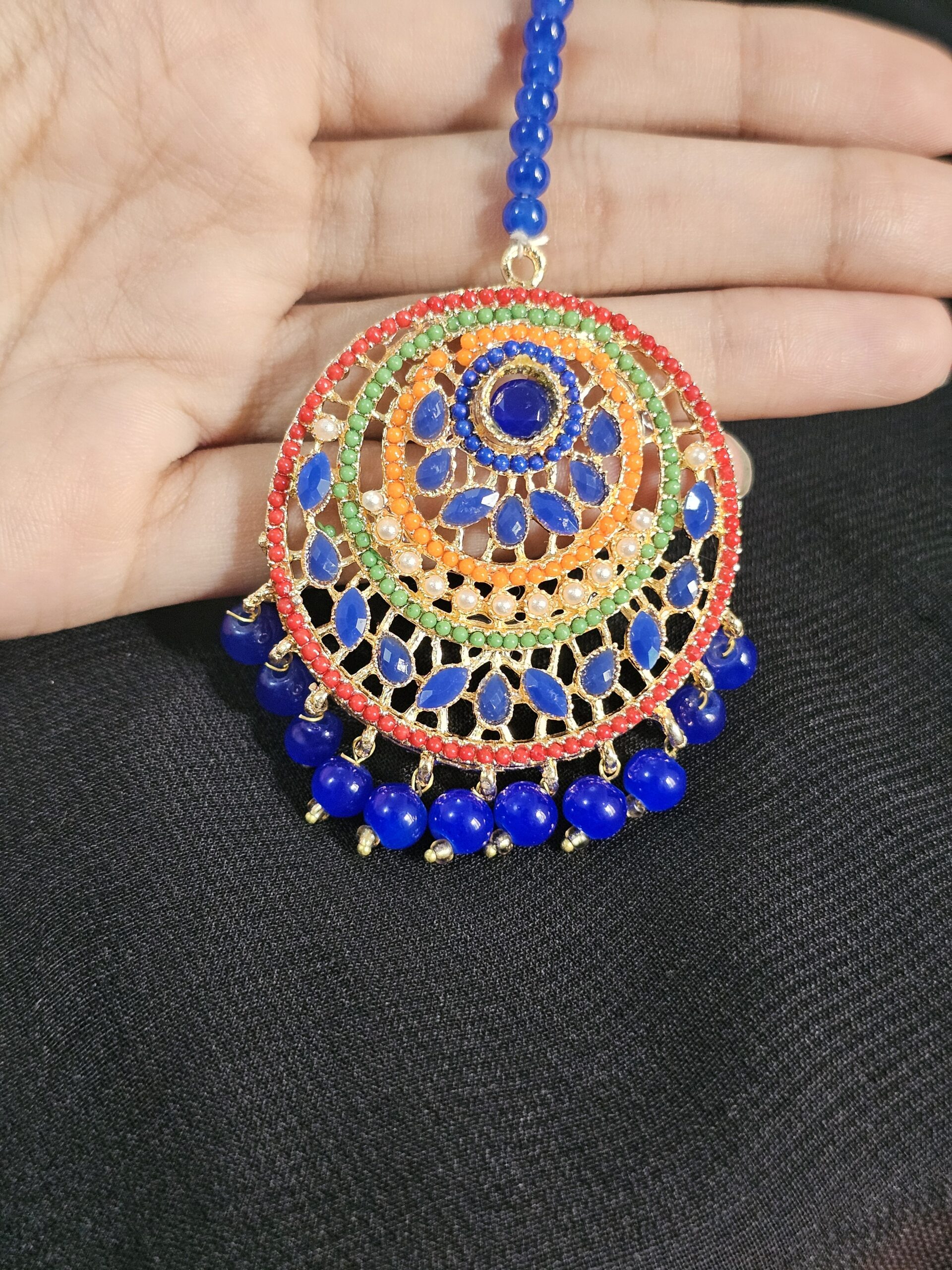 Royal Blue Radiance Ethnic Earrings & Maang Tikka Set